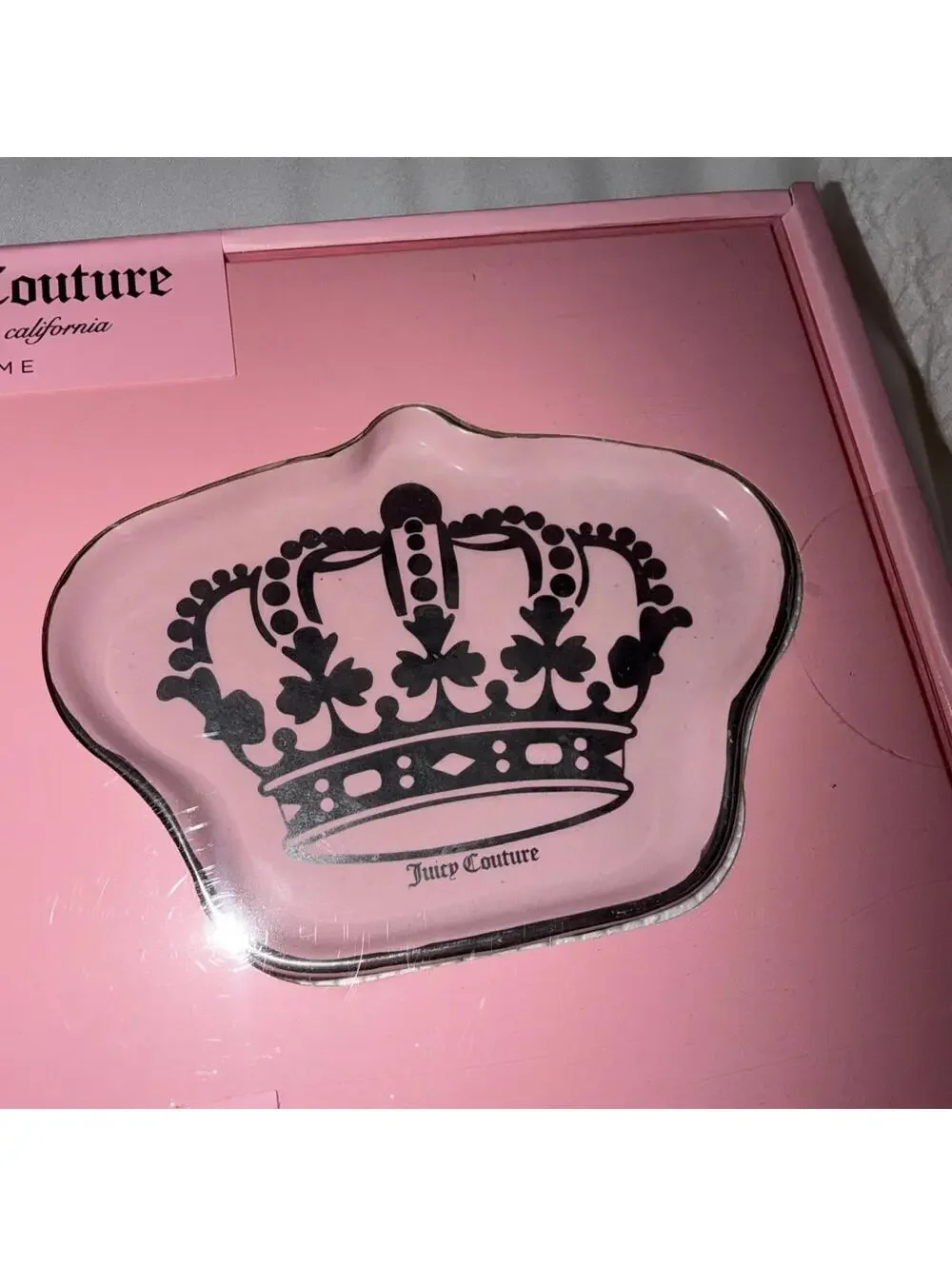 2PC JUICY COUTURE Y2K Ceramic Jewelry Trinket Trays Princess Crown Coquette PINK